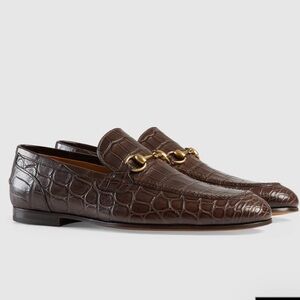 Gucci Dark Brown Crocodile Leather Loafers